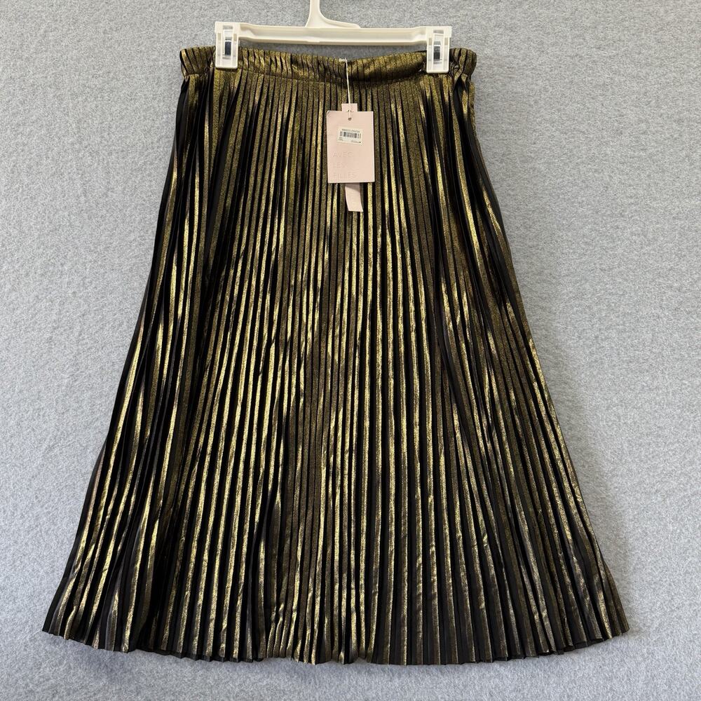 Avec Les Filles Skirt Black Metallic Pleated Midi 10 Large Mob Wife Going Out